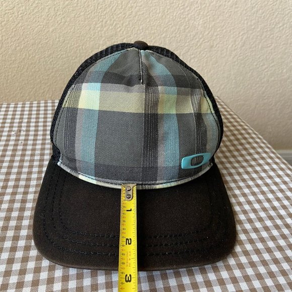 Oakley Plaid Mesh Back Trucker Hat Cap Adjustable Size Blue Gray Black - Picture 7 of 8